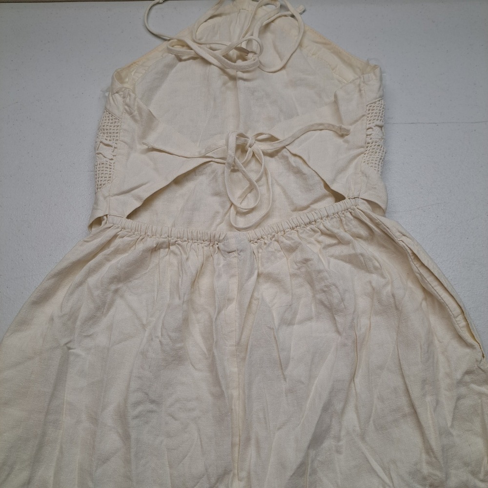 A New Day Womens S Halter Dress Cream Linen Blend Crochet Lace Open Back2000-320